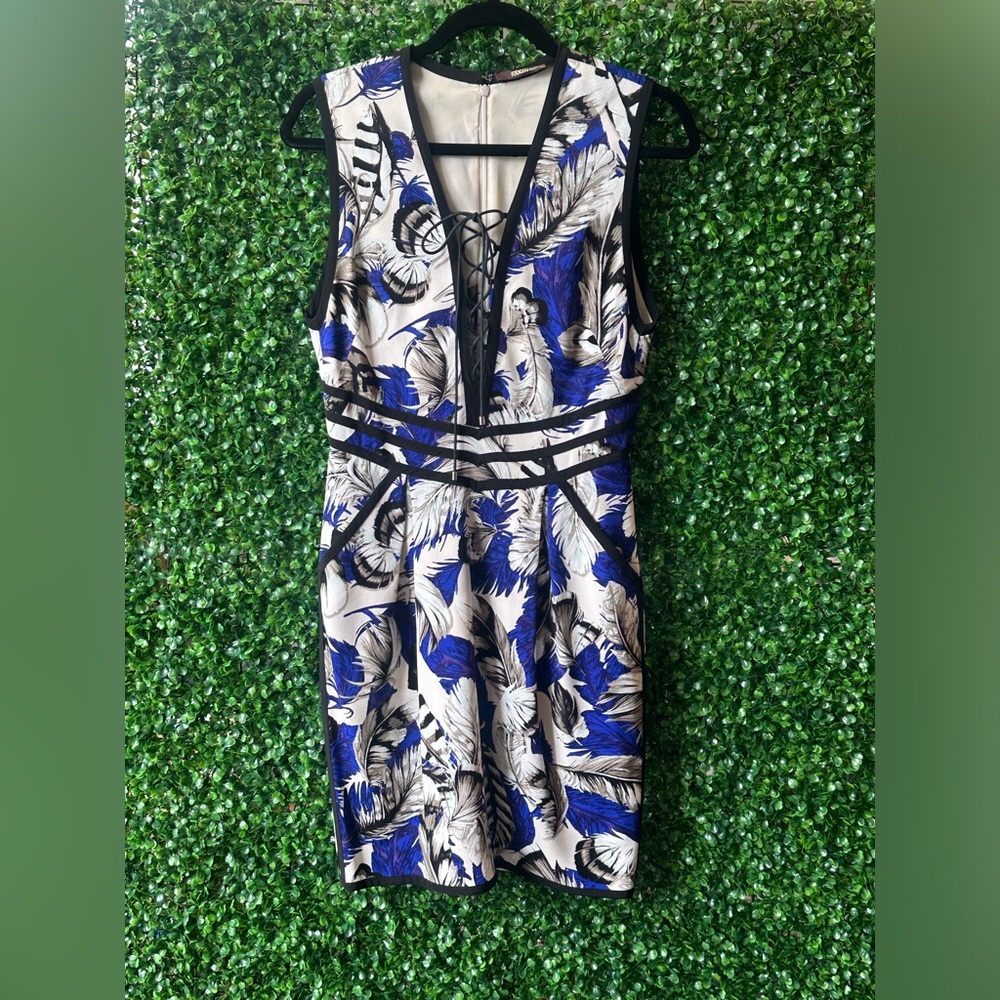 🎉HOST PICK!! 🎉 Roberto Cavalli Sleeveless Lace Up Feather Print Dress- D4